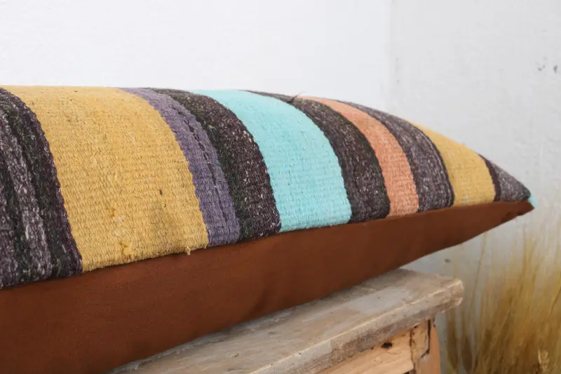 Vintage Pillow, Cushion Case, Pattern Throw Cushion Cover, Throw Kilim Pillow, 12x36 Yellow Pillow Case, Turkish Pillow - 6
