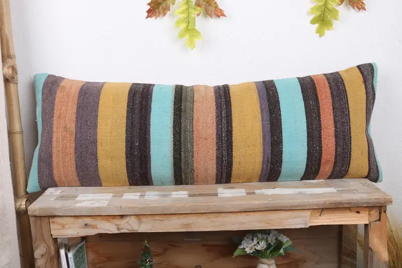 Vintage Pillow, Cushion Case, Pattern Throw Cushion Cover, Throw Kilim Pillow, 12x36 Yellow Pillow Case, Turkish Pillow - 2