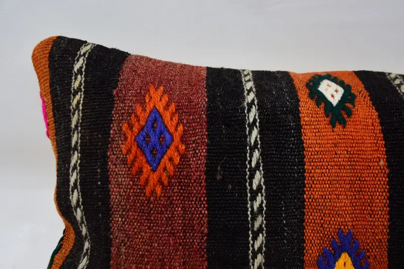 Gift Pillow, Boho Pillow, Pillow Case, Shabby Chic Pillow, Handmade Kilim Cushion, 12x36 Orange Cushion, Comfy Throw Cushion Case - 2