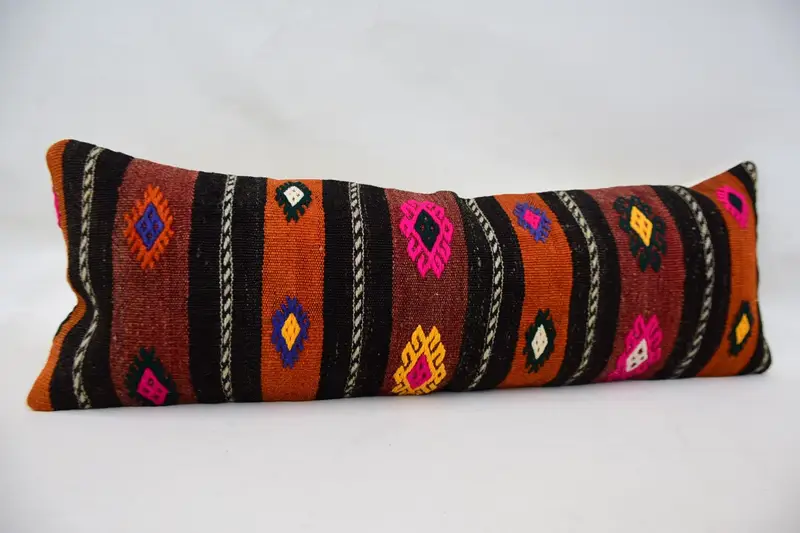 Gift Pillow, Boho Pillow, Pillow Case, Shabby Chic Pillow, Handmade Kilim Cushion, 12x36 Orange Cushion, Comfy Throw Cushion Case - 3