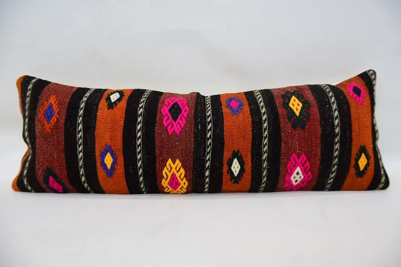 Gift Pillow, Boho Pillow, Pillow Case, Shabby Chic Pillow, Handmade Kilim Cushion, 12x36 Orange Cushion, Comfy Throw Cushion Case - 4