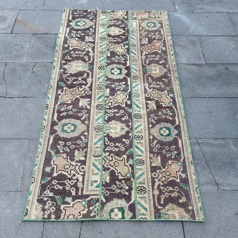 Zarif Yeşil ve Kahverengi Halı, 2,9x5,4 ft Doğadan Esinlenen Dekor