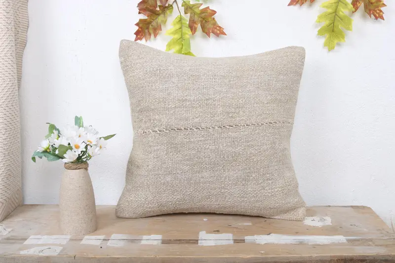 Vintage Kilim Throw Pillow, Accent Cushion Cover, Pillow Cover, Pillow for Couch, Toss Pillow, Home Decor Pillow, 16x16 Beige Pillow Case - 1