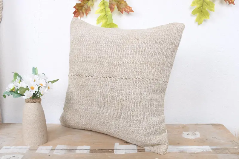 Vintage Kilim Throw Pillow, Accent Cushion Cover, Pillow Cover, Pillow for Couch, Toss Pillow, Home Decor Pillow, 16x16 Beige Pillow Case - 4