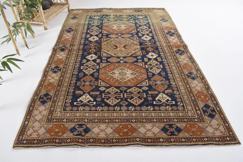 ハンドメイド 3.1x0.5 フィート ブルーオレンジ アニマルプリント ラグ、ユニークな装飾