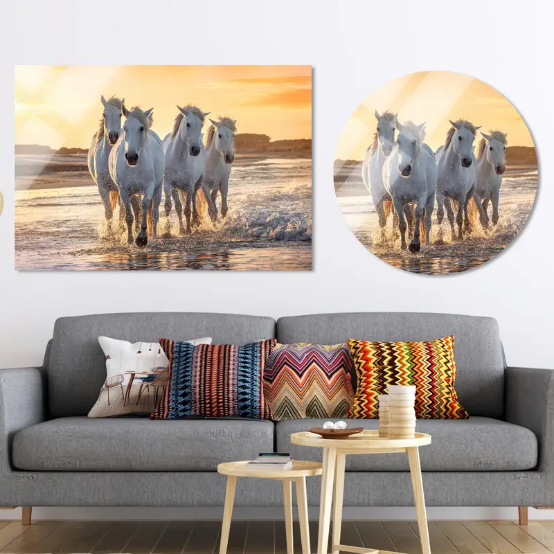 Zarif Gün Batımı Deniz Manzaralı At Kanvas Tablo - Sanatsal Dekor