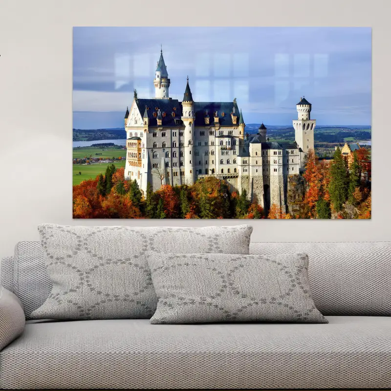 Zarif Baskılı Cam: Neuschwanstein Şatosu ve Şehir Manzarası