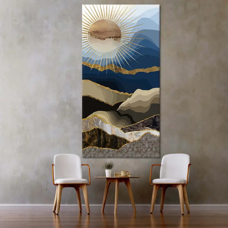 抽象的な山の壁アート、山の風景、風景の壁アート、風景キャンバス、サンウォールアート、抽象的な日焼け、ゴールドキャンバスプリント、 - 5