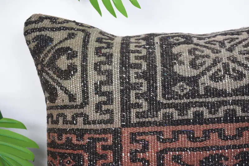 Ethnical Kilim Rug Pillow, Floor Pillow Case, Vintage Pillow Case, 14x14 Brown Pillow Sham, Kilim Pillow, Pillow, Handmade Kilim Cushion - 2