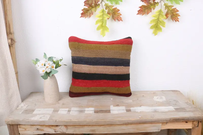 Square Throw Pillow Sham, Interior Designer Pillow, Cushion Cover, Pillow for Couch, Turkish Bench Cushion, Antique Pillows, 12x12 Red Cushion Cover - 1