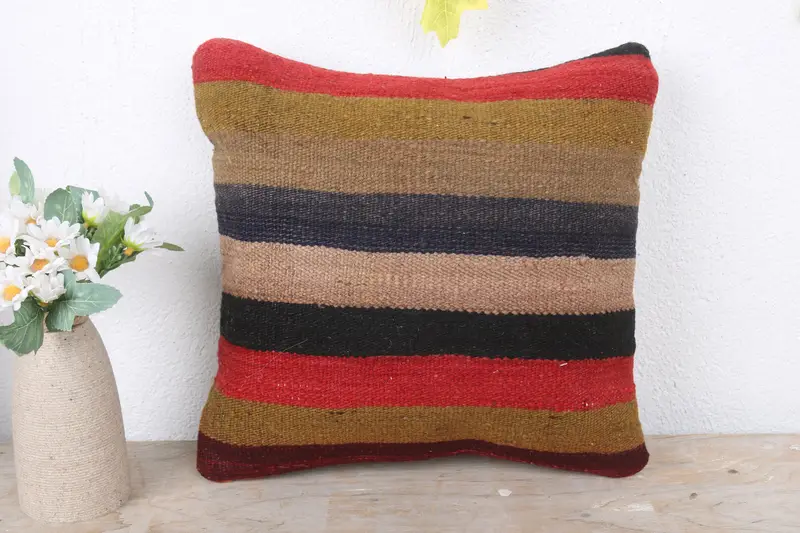 Square Throw Pillow Sham, Interior Designer Pillow, Cushion Cover, Pillow for Couch, Turkish Bench Cushion, Antique Pillows, 12x12 Red Cushion Cover - 2