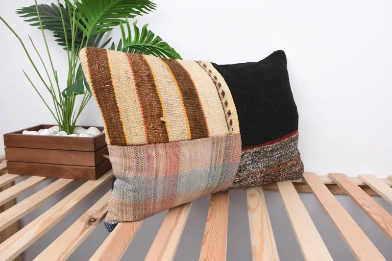 Home Decor Pillow, Vintage Kilim Pillow, Antique Pillows, Aztec Cushion Cover, Armchair Cushion, 16x24 Brown Cushion Case, Pillow Case - 4