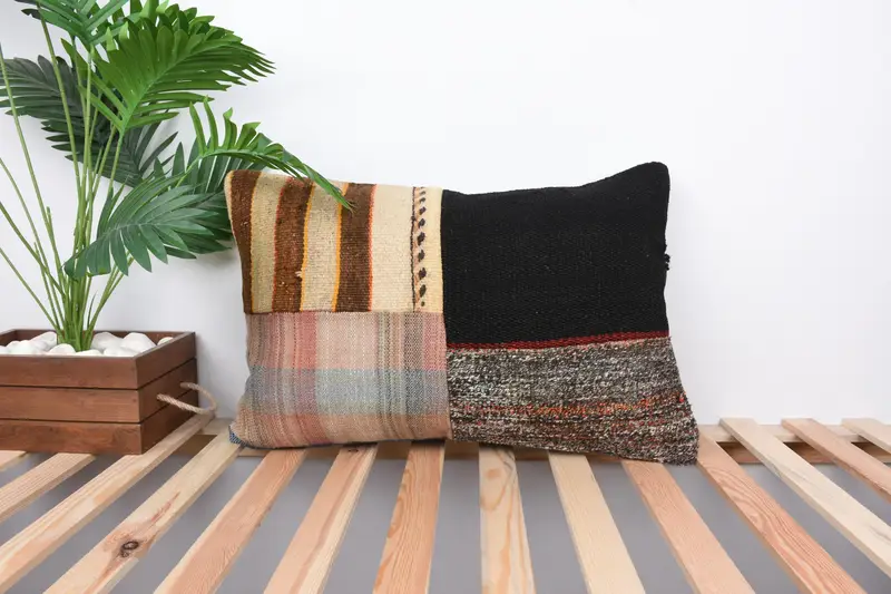 Home Decor Pillow, Vintage Kilim Pillow, Antique Pillows, Aztec Cushion Cover, Armchair Cushion, 16x24 Brown Cushion Case, Pillow Case - 1