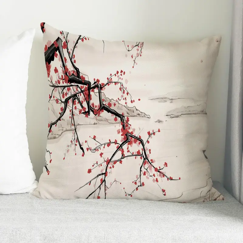 Minimalistisches Kissen mit Baumdruck: Japanisches Landschaftsdesign