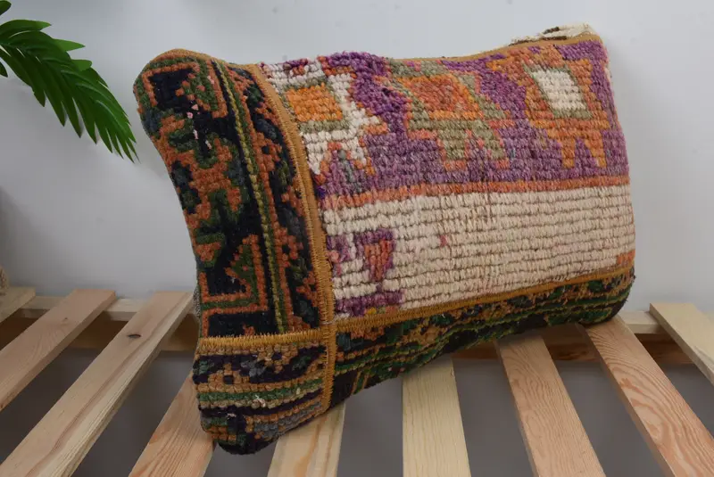 Kilim Cushion Sham, Cushion Cover, 12x20 Purple Cushion Cover, Pattern Throw Pillow Cover, Vintage Kilim Pillow, Home Decor Pillow - 6