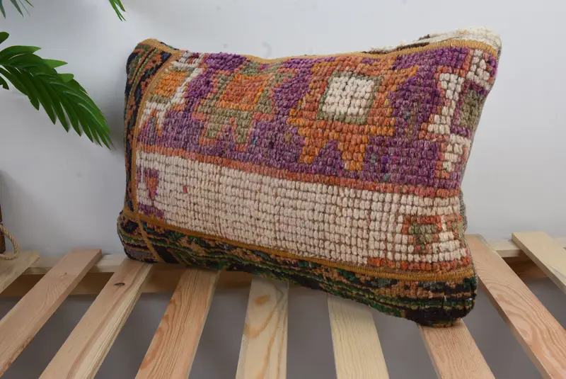 Kilim Cushion Sham, Cushion Cover, 12x20 Purple Cushion Cover, Pattern Throw Pillow Cover, Vintage Kilim Pillow, Home Decor Pillow - 7