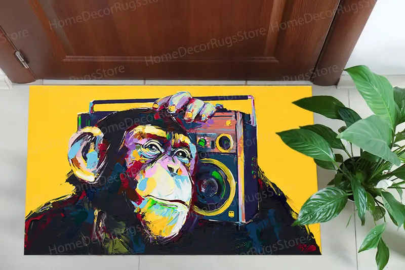 エレガントなプリントラグ: カラフルな猿の落書きデザイン