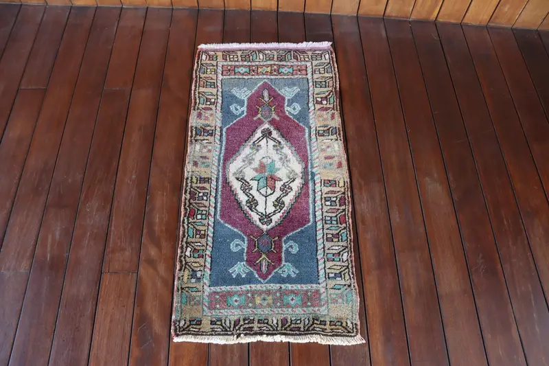 Oushak Halı, 1.4x3 ft Türk Halısı, Kırmızı Halı Yünü - 1