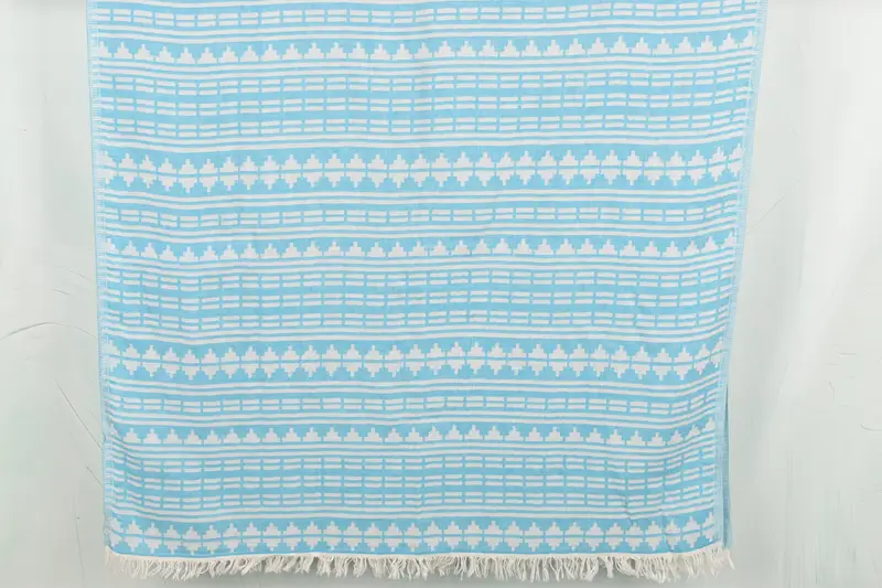 Personalized Kilim Design Towel, Turquoise Cotton, 40x71 Inches