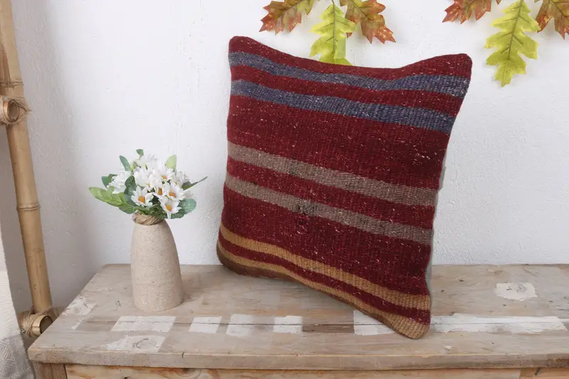 Kilim Pillow Cover, 16x16 Red Cushion Case, Interior Designer Pillow, One Of A Kind Pillow, Vintage Kilim Pillow, Pillow Case - 4