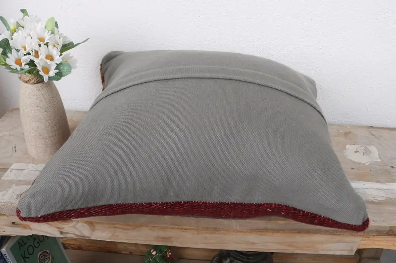 Kilim Pillow Cover, 16x16 Red Cushion Case, Interior Designer Pillow, One Of A Kind Pillow, Vintage Kilim Pillow, Pillow Case - 7