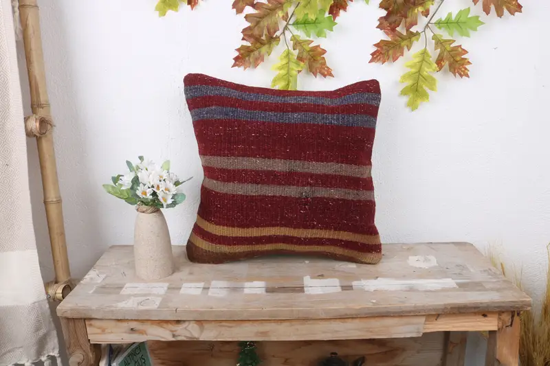 Kilim Pillow Cover, 16x16 Red Cushion Case, Interior Designer Pillow, One Of A Kind Pillow, Vintage Kilim Pillow, Pillow Case - 1