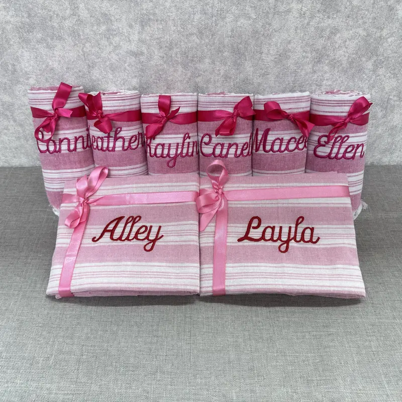 Personalized Turkish Cotton Towel Beige, Custom Embroidered, 37x65 Inches