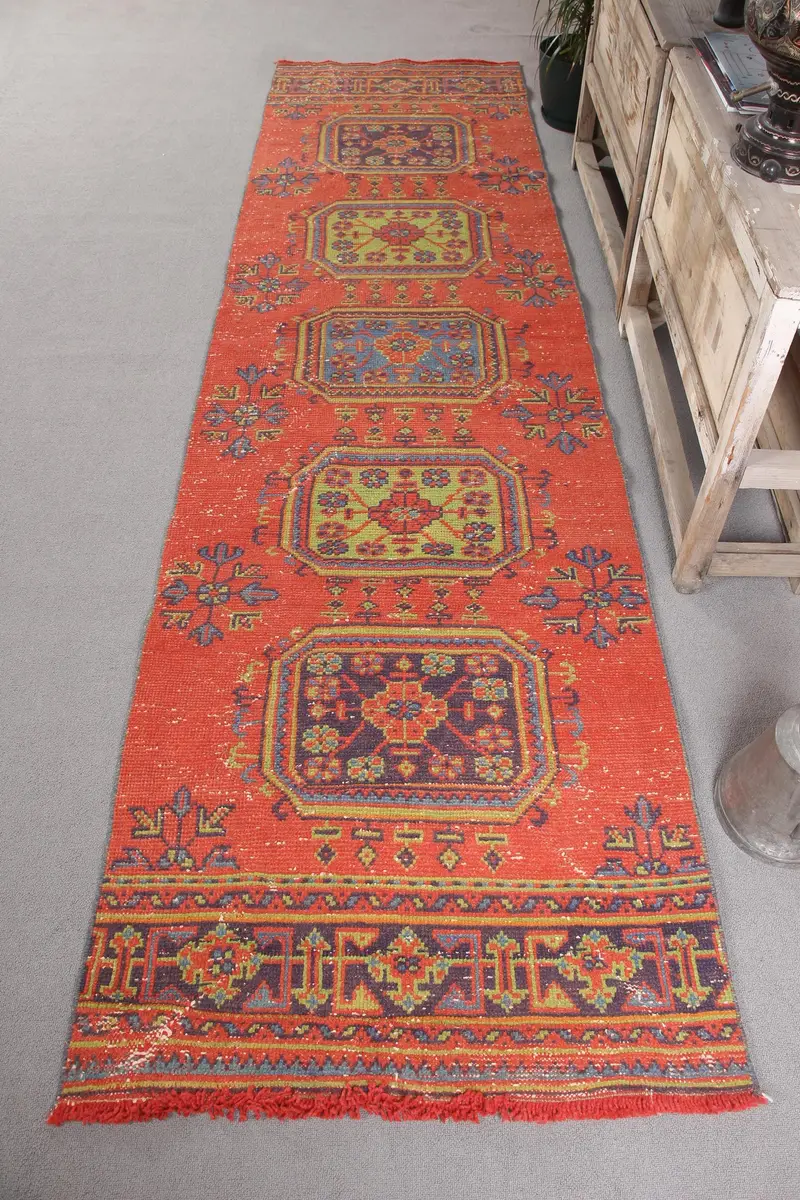 Handmade Red Camouflage Rug, 0.2x10.3 ft Unique Decor