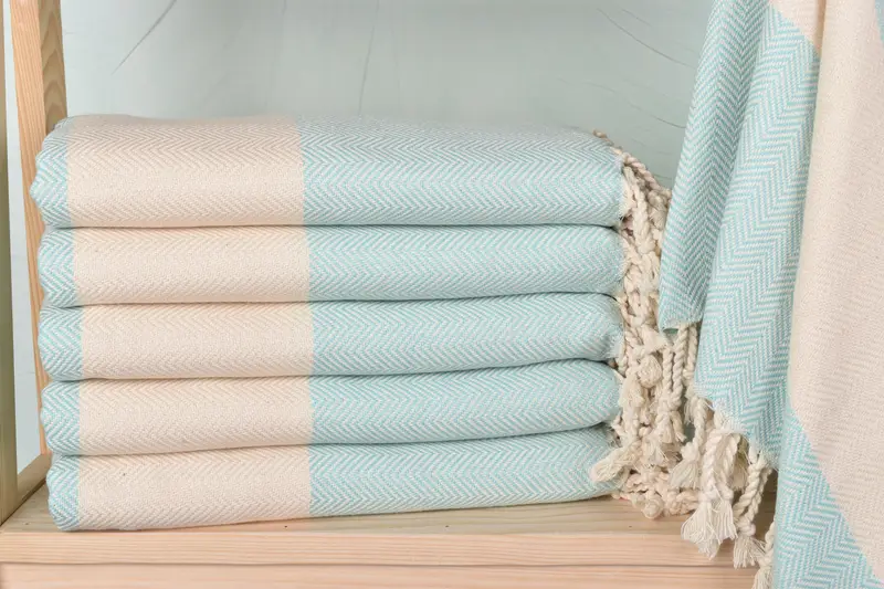 Monogram Beach Towel Chevron Mint 40x71 Inches Organic Cotton/Linen