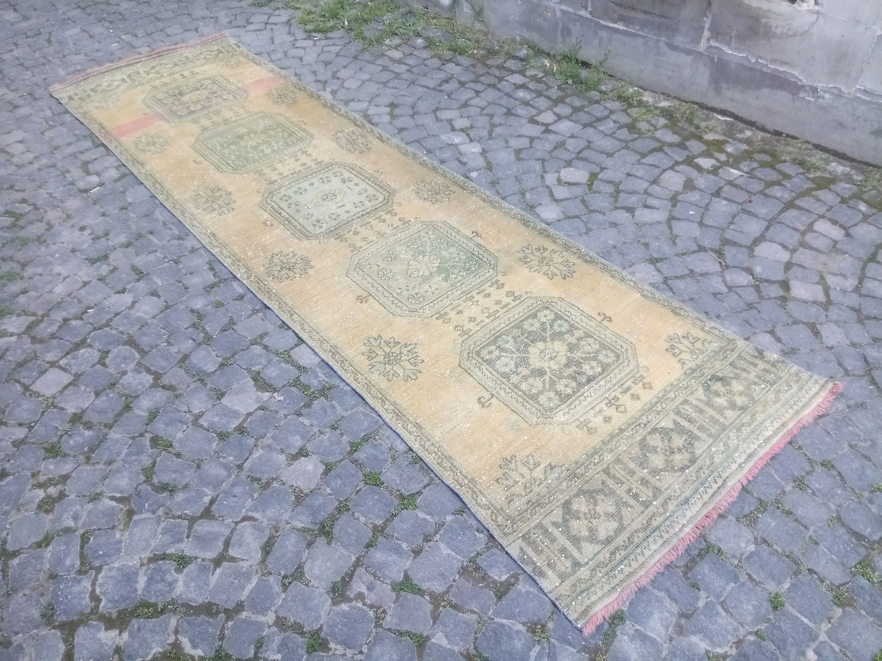 3.1x11.5 ft Rug, Turkish Vintage Rug, Green Oriental Rug - 1