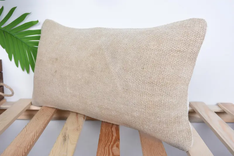 Pillow for Sofa, Antique Pillows, Indoor Pillow Sham, Cushion, Turkish Kilim Pillow, Knitted Cushion Cover, 10x20 Beige Cushion Cover - 5