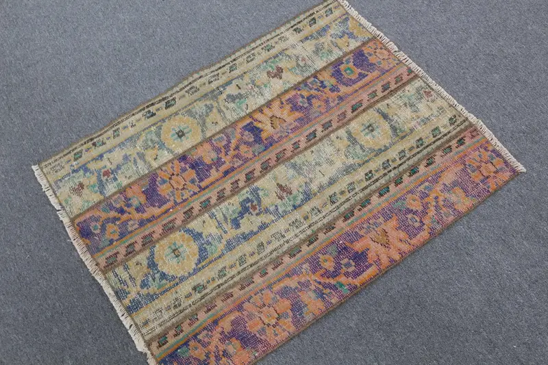 Vintage Türk Halısı, 2.4x3.2 ft Oushak Halısı, Mavi Küçük Bitkiler ve Ağaçlar Halısı - 1