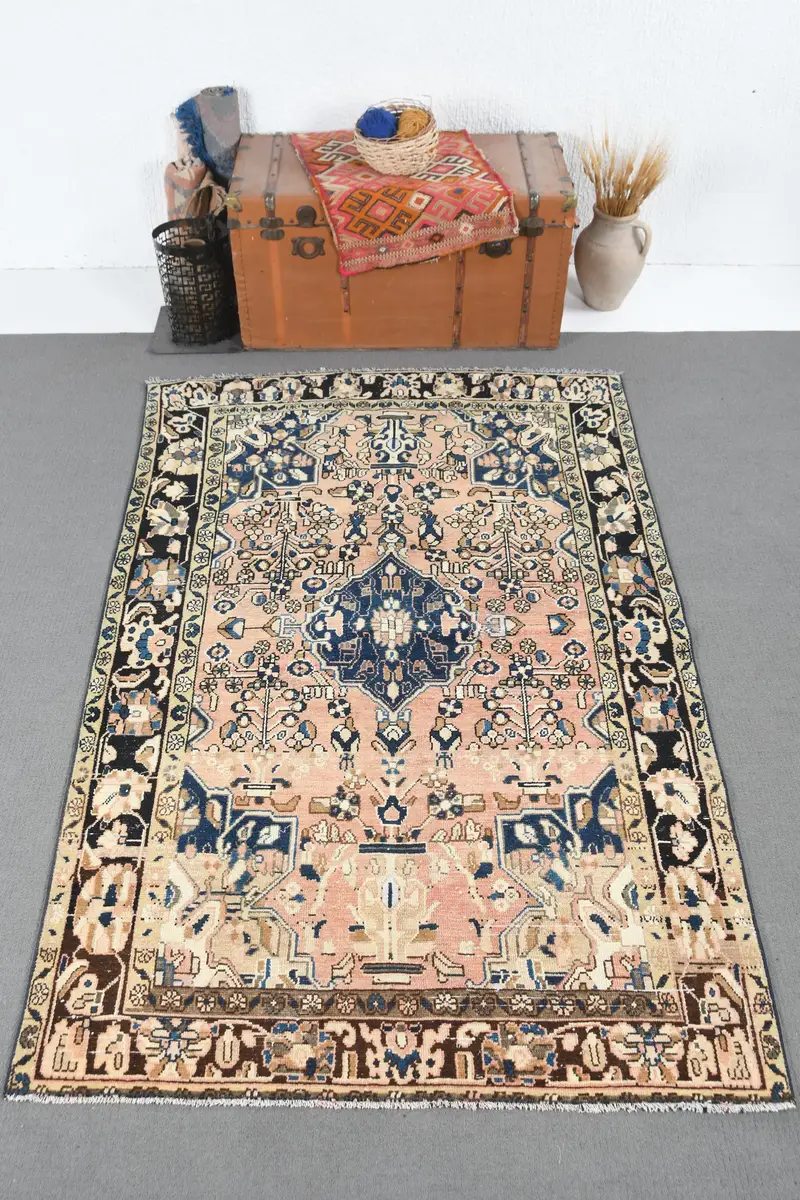 Vintage Alan Halısı, 4.4x7.2 ft Türk Halısı, Mavi Oushak Yün Halı - 1