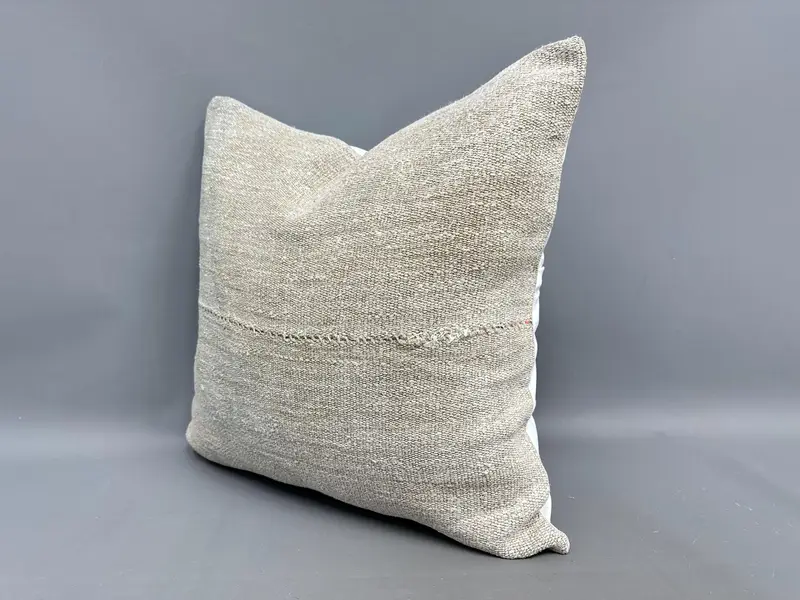 24x24 Beige Cushion Cover, Pillow Sham, Turkish Kilim Pillow, Pillow for Sofa, Home Decor Pillow, Traditional Pillow Sham - 3