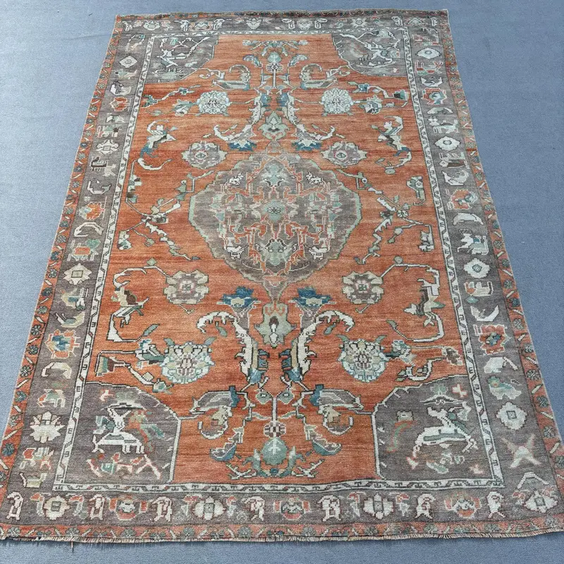 Turkish Large Rug 5.4x8 ft, Red Blue Rug Wool - 1