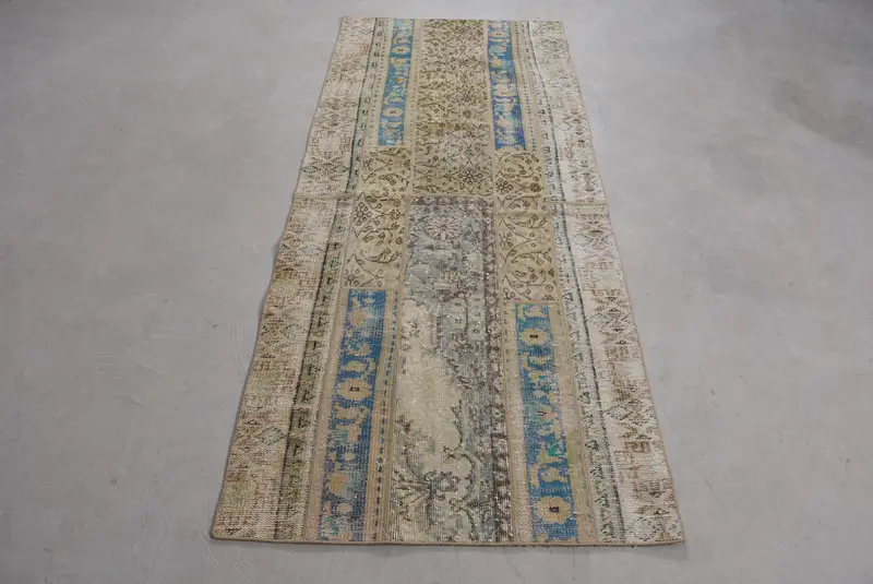 Alfombra Patchwork marrón y azul, 2,9x7,2 ft Decoración elegante