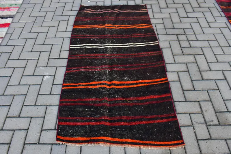 Türk Halısı, Accent 3x5.7 ft Vintage Halı, Siyah Çiçekli Yün Halı - 1