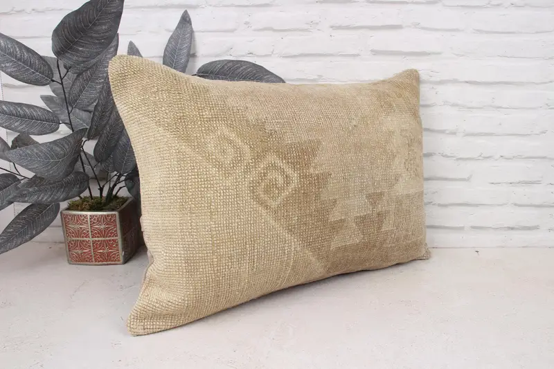 Interior Designer Pillow, Authentic Pillow Sham, Ethnical Kilim Rug Pillow, Kilim Pillow, 16x24 Beige Cushion, Rustic Cushion Cover, Pillow - 3