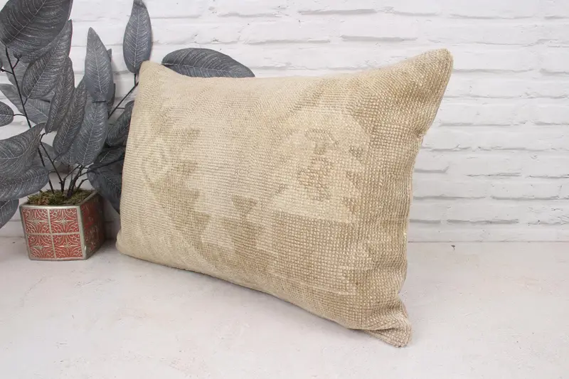 Interior Designer Pillow, Authentic Pillow Sham, Ethnical Kilim Rug Pillow, Kilim Pillow, 16x24 Beige Cushion, Rustic Cushion Cover, Pillow - 4