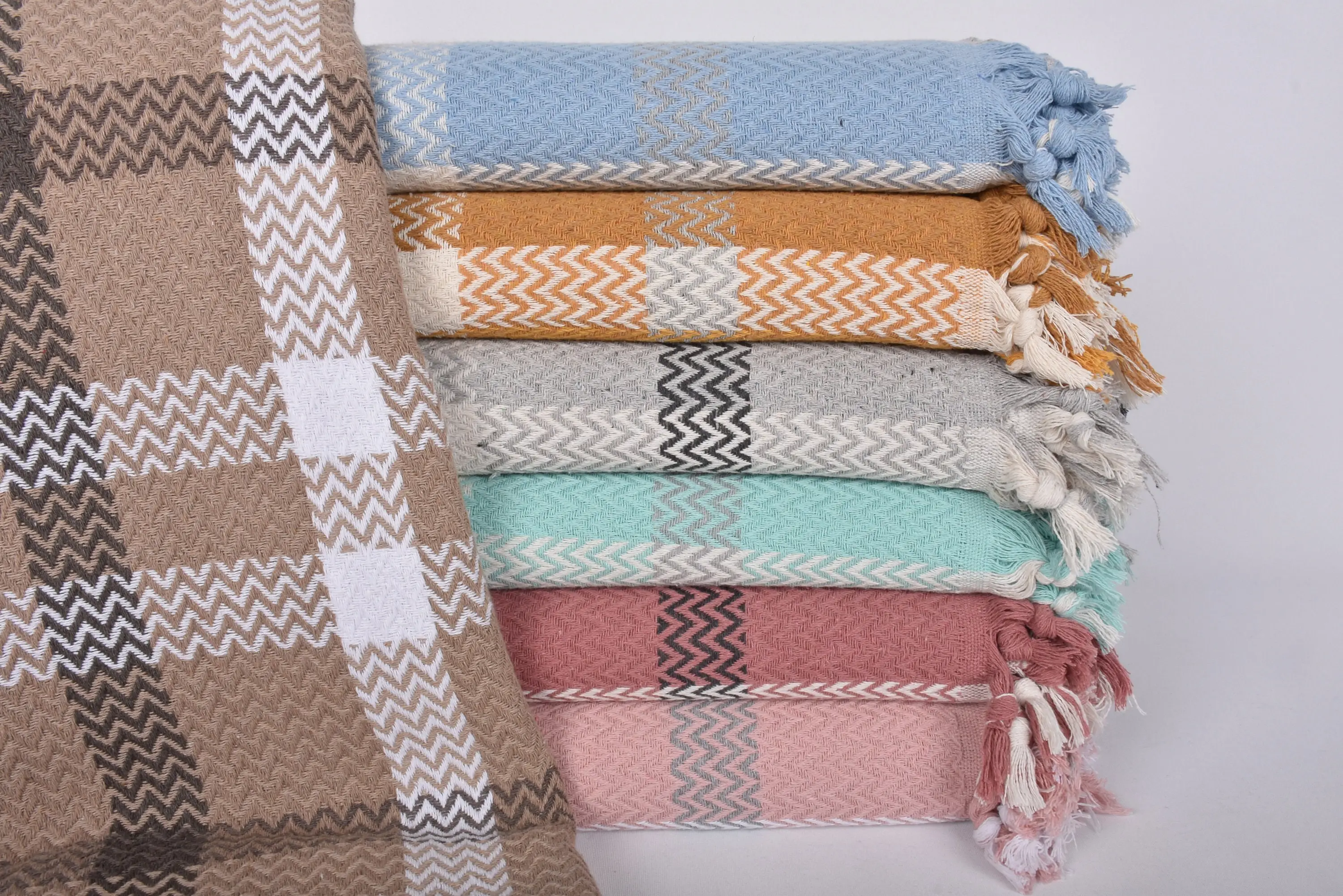 House Warming Gift, Turkish Towel Blanket, Brown Striped, 89x79 - 1