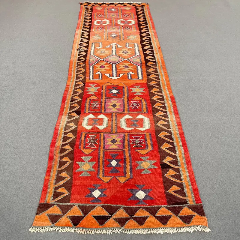 Teppich mit Karomuster in Rot und Orange, 90 x 300 cm, elegantes Dekor