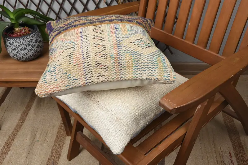 Home Decor Pillow, Vintage Kilim Pillow, 14x14 Blue Pillow, Crochet Pattern Cushion, Cushion Case, Vintage Kilim Throw Pillow - 4
