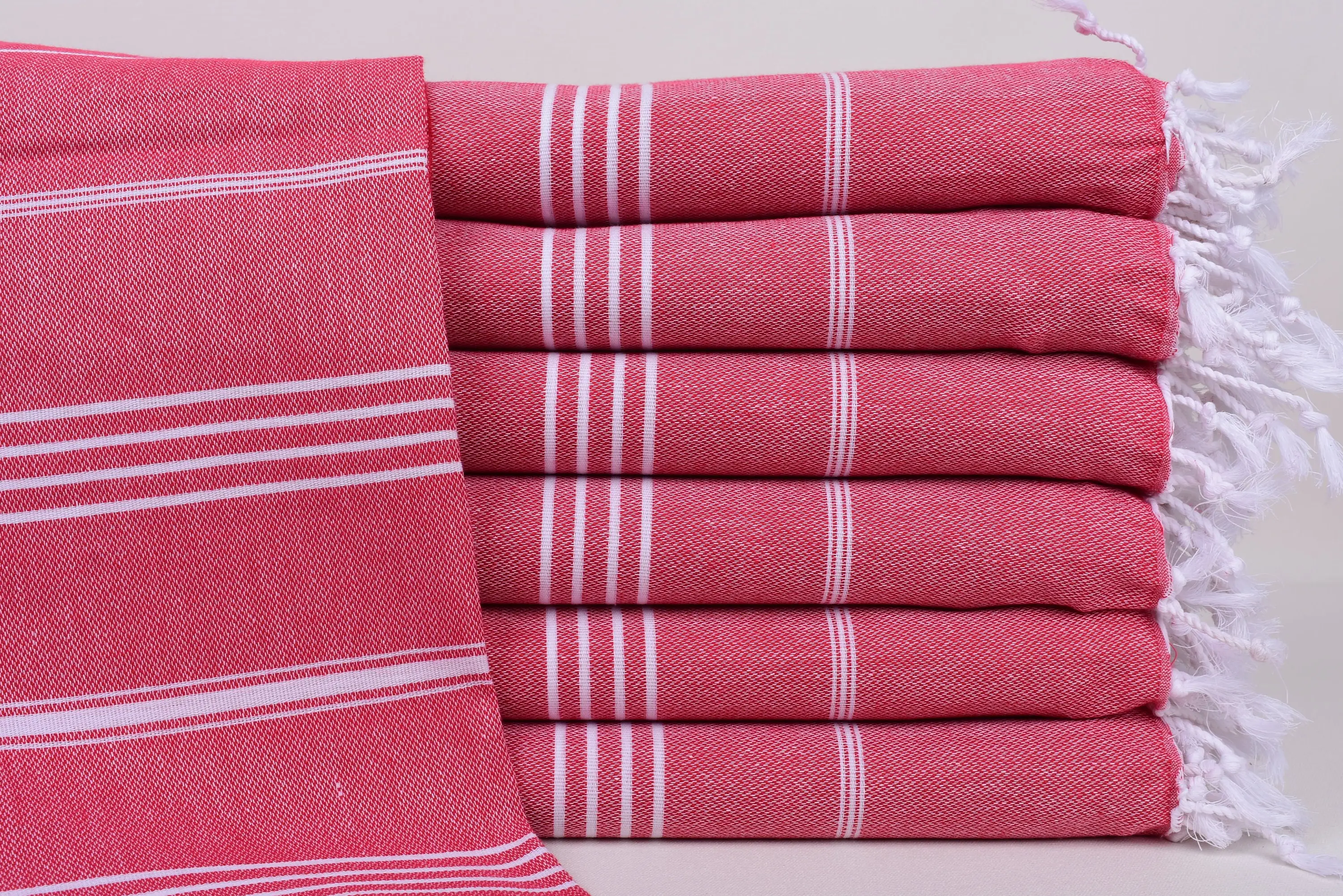 Personalized Beach Towel Dark Red Striped Turkish Cotton, 70x40 Inches - 1