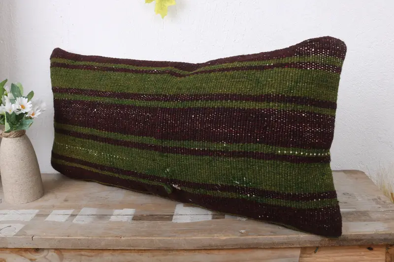 Boho Pillow, Hippie Throw Pillow Cover, Kilim Cushion Sham, Handmade Cushion, 12x24 Green Pillow Case, Kilim Pillow Cover, Cushion Case - 4