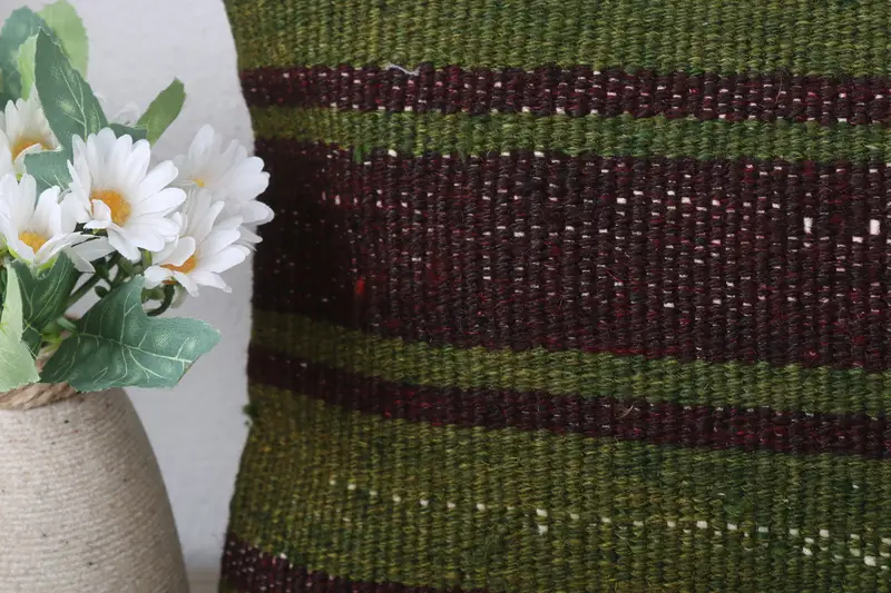 Boho Pillow, Hippie Throw Pillow Cover, Kilim Cushion Sham, Handmade Cushion, 12x24 Green Pillow Case, Kilim Pillow Cover, Cushion Case - 3