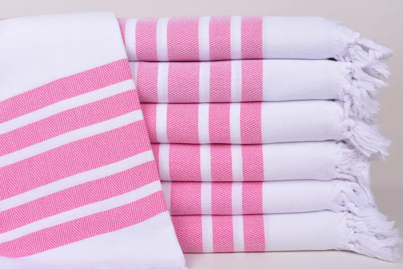 Pink Herringbone Beach Towel, Organic Cotton, 70x40 Inches