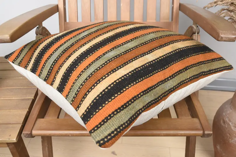 Pillow, Outdoor Bolster Pillow, Boho Pillow, 20x20 Orange Pillow, Vintage Kilim Pillow, Wool Kilim Pillow Cushion Cover, Vintage Kilim Throw Pillow - 4
