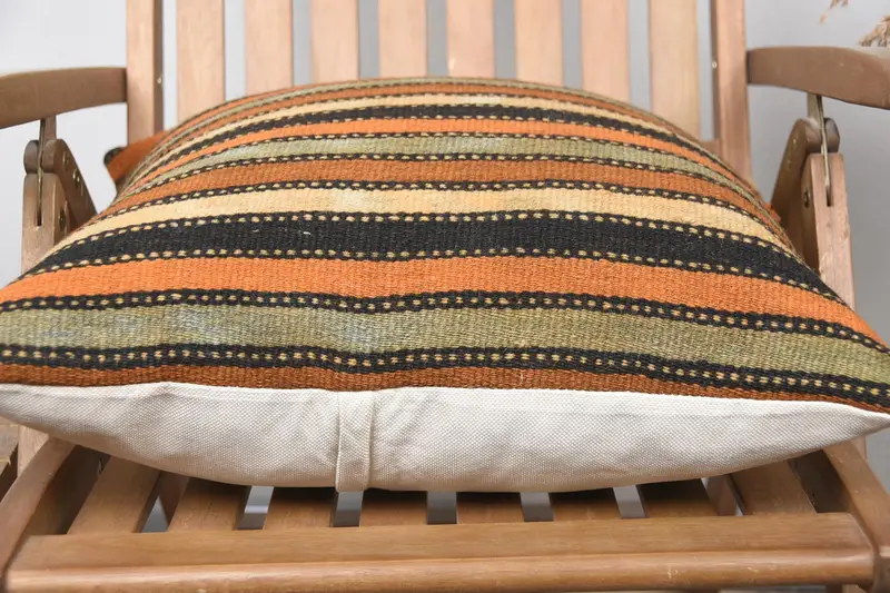 Pillow, Outdoor Bolster Pillow, Boho Pillow, 20x20 Orange Pillow, Vintage Kilim Pillow, Wool Kilim Pillow Cushion Cover, Vintage Kilim Throw Pillow - 5