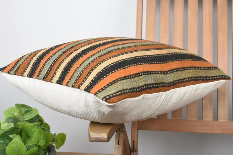 Pillow, Outdoor Bolster Pillow, Boho Pillow, 20x20 Orange Pillow, Vintage Kilim Pillow, Wool Kilim Pillow Cushion Cover, Vintage Kilim Throw Pillow - 6