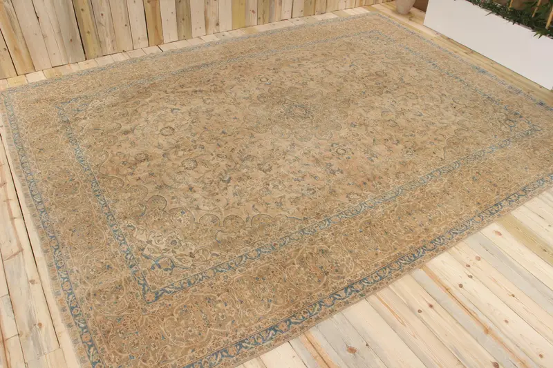 Vintage Oushak Halı 9,5x12,5 ft (290x381 cm), Kahverengi Çiçekli Türk Halısı - 1
